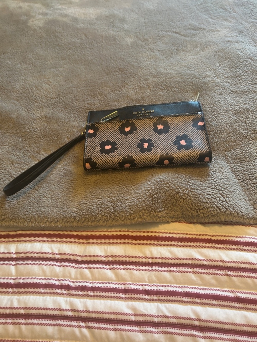kate spade Black Wristlet with Pink Floral Print